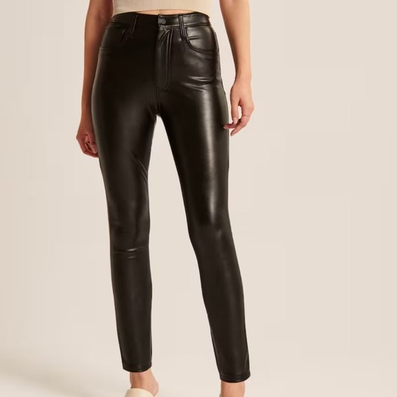 Abercrombie & Fitch Curve Love Vegan Leather Black Skinny Pants - Picture 1 of 11
